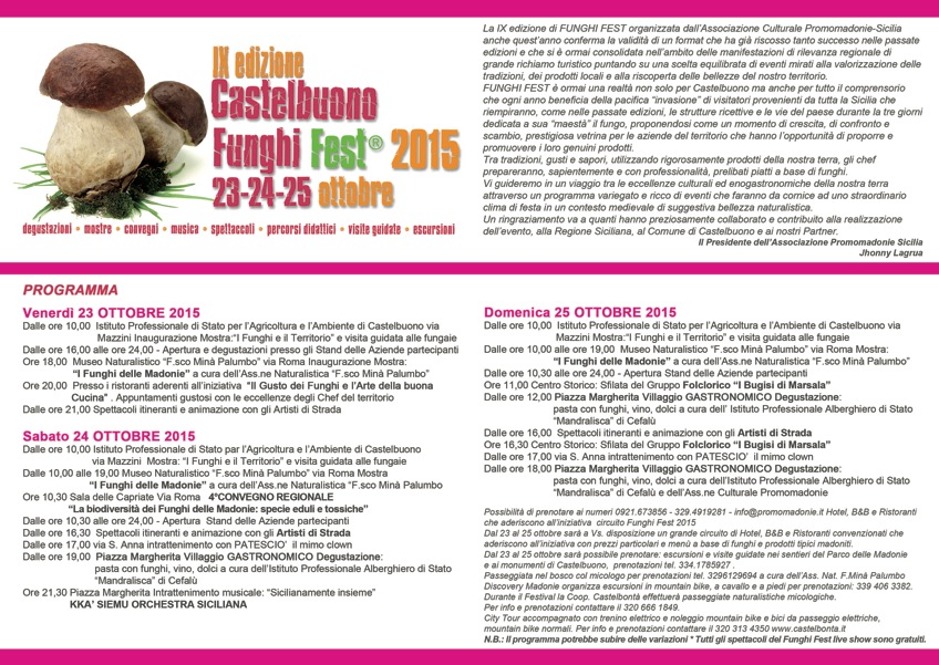 Funghi Fest 2015 – IX Edizione – Programma Definitivo